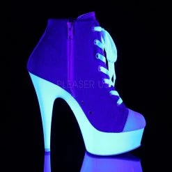 Pleaser DELIGHT-600SK-02 Denim Blue Canvas/Neon White Sneaker Heels