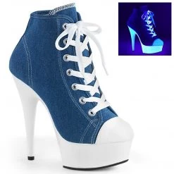 Pleaser DELIGHT-600SK-02 Denim Blue Canvas/Neon White Sneaker Heels