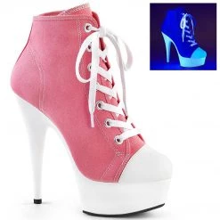 Pleaser DELIGHT-600SK-02 Pink Canvas/Neon White Sneaker Heels Shoes