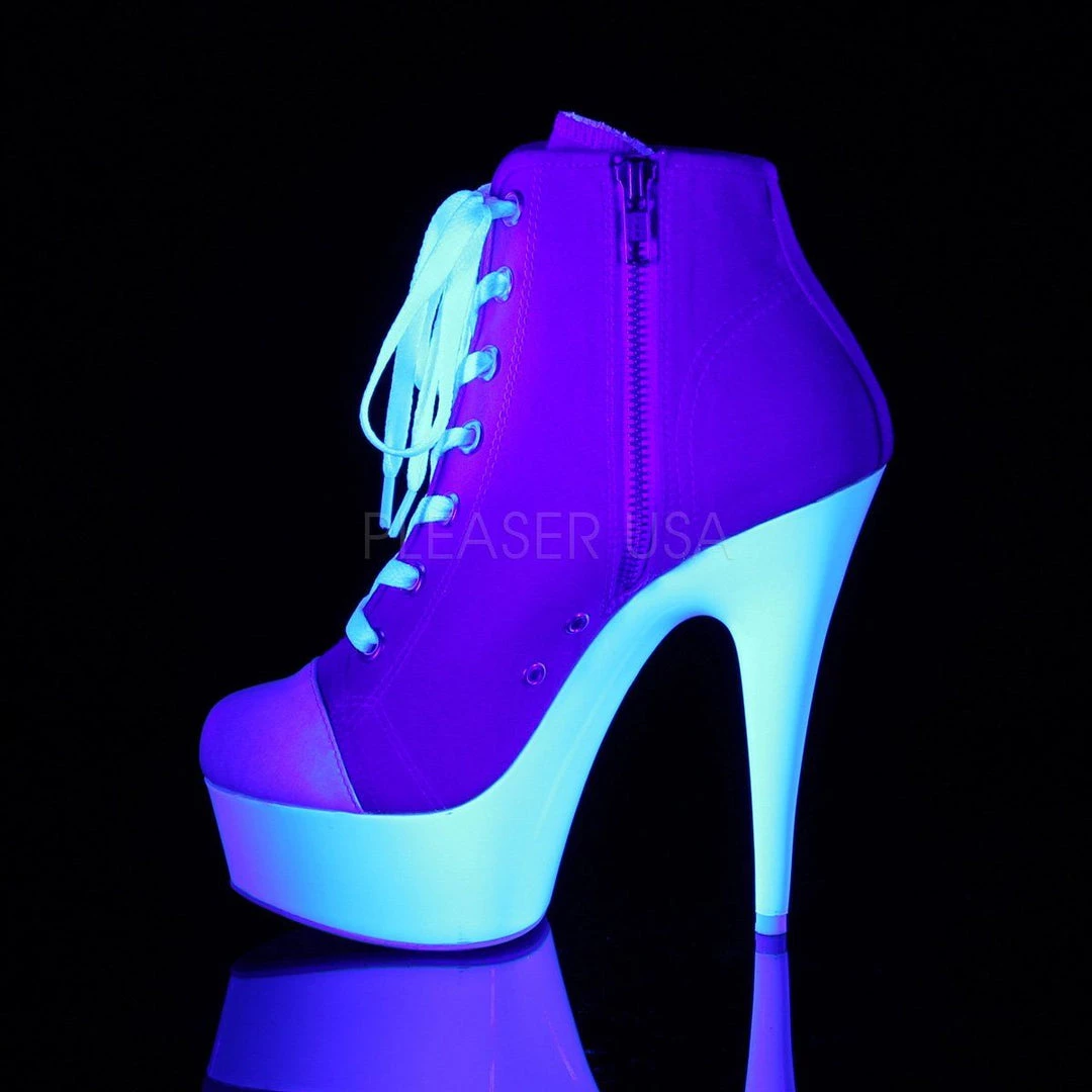 Pleaser DELIGHT-600SK-02 Pink Canvas/Neon White Sneaker Heels Shoes 5 Pleaser DELIGHT-600SK-02 Pink Canvas/Neon White Sneaker Heels Shoes