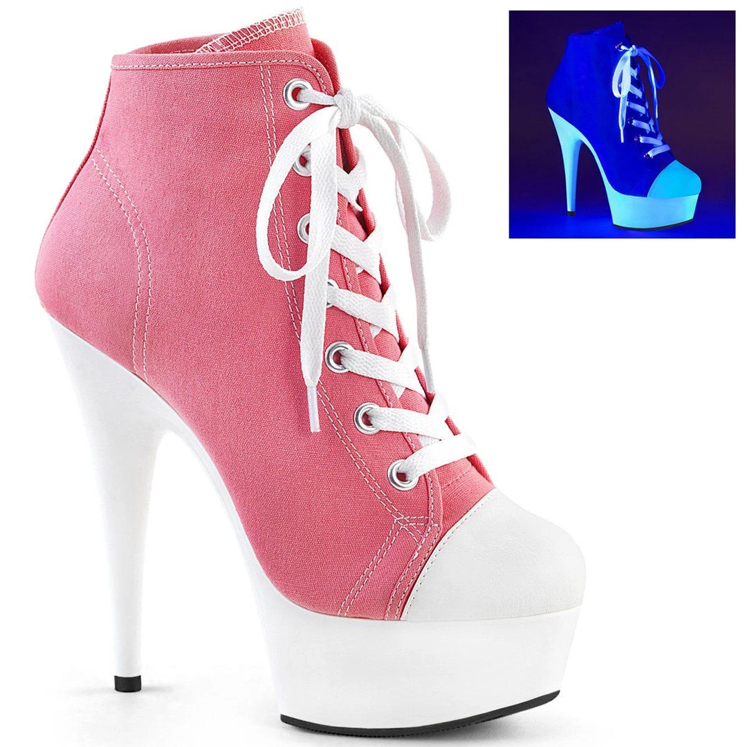 Pleaser DELIGHT-600SK-02 Pink Canvas/Neon White Sneaker Heels Shoes 8 Pleaser DELIGHT-600SK-02 Pink Canvas/Neon White Sneaker Heels Shoes