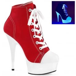 Pleaser DELIGHT-600SK-02 Red Canvas/Neon White Sneaker Heels Shoes