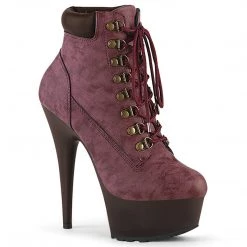 Pleaser DELIGHT-600TL-02 Burgundy Nubuck Faux Leather/Dark Brown Matte Boot