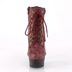 Pleaser DELIGHT-600TL-02 Burgundy Nubuck Faux Leather/Dark Brown Matte Boot