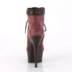 Pleaser DELIGHT-600TL-02 Burgundy Nubuck Faux Leather/Dark Brown Matte Boot