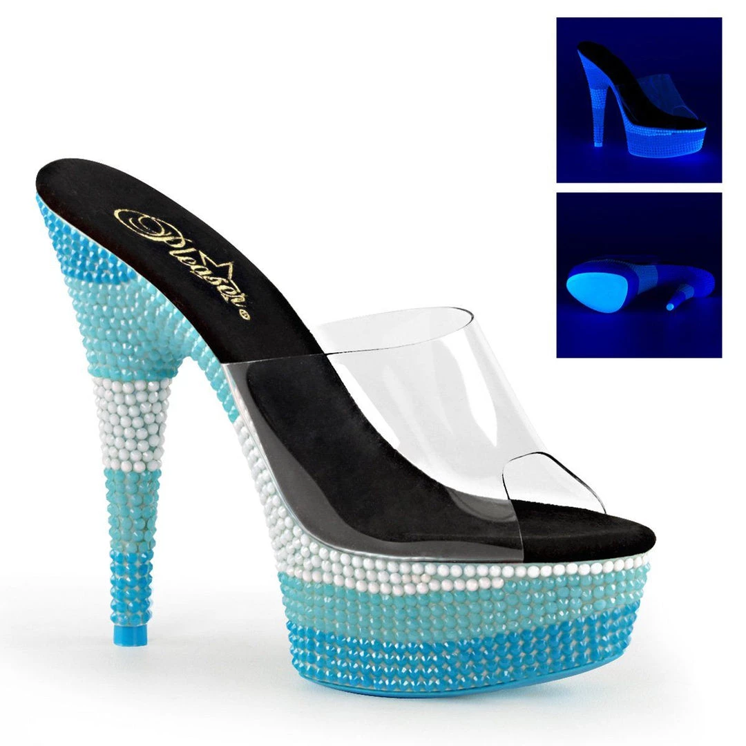 Pleaser Shoes DELIGHT-601UVS Clear/Neon Multi Blue Slide 3 Pleaser Shoes DELIGHT-601UVS Clear/Neon Multi Blue Slide