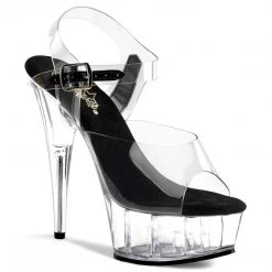 Pleaser DELIGHT-608 Clear-Black/Clear Platform Sandal Shoes