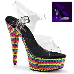 Pleaser Shoes DELIGHT-608RBS Clear/Neon Multi Platform Sandal