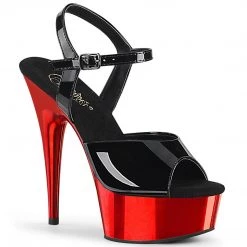 Pleaser Shoes DELIGHT-609 Black Patent/Red Chrome Platform Sandal