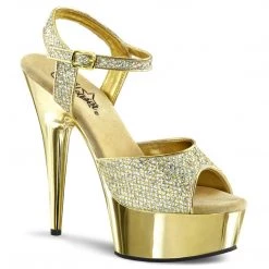 Pleaser Shoes DELIGHT-609G Gold Multi Glitter/Gold Chrome Platform Sandal