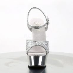 Pleaser DELIGHT-609G Silver Multi Glitter/Silver Chrome Platform Sandal Shoes