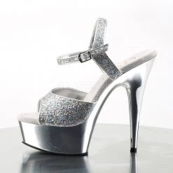 Pleaser DELIGHT-609G Silver Multi Glitter/Silver Chrome Platform Sandal Shoes