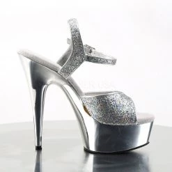 Pleaser DELIGHT-609G Silver Multi Glitter/Silver Chrome Platform Sandal Shoes