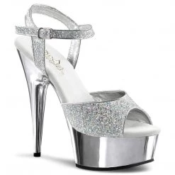 Pleaser DELIGHT-609G Silver Multi Glitter/Silver Chrome Platform Sandal Shoes