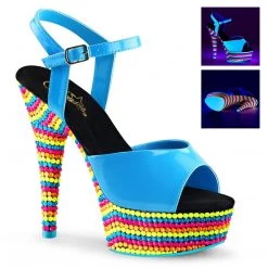 Pleaser DELIGHT-609RBS Neon Blue Patent/Neon Multi Platform Sandal Shoes