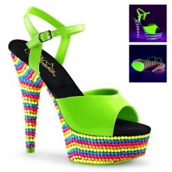 Pleaser DELIGHT-609RBS Neon Green Patent/Neon Multi Platform Sandal Shoes