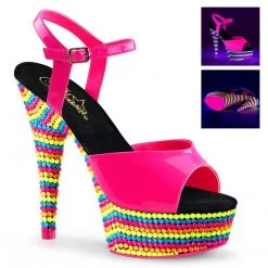 Pleaser DELIGHT-609RBS Neon Hot Pink Patent/Neon Multi Platform Sandal Shoes