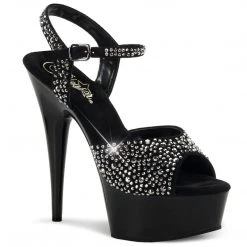 Pleaser DELIGHT-609RS Black Suede-Pewter Rhinestone/ Black Platform Sandal Shoes