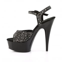 Pleaser DELIGHT-609RS Black Suede-Pewter Rhinestone/ Black Platform Sandal Shoes