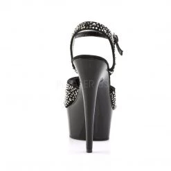 Pleaser DELIGHT-609RS Black Suede-Pewter Rhinestone/ Black Platform Sandal Shoes