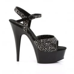 Pleaser DELIGHT-609RS Black Suede-Pewter Rhinestone/ Black Platform Sandal Shoes