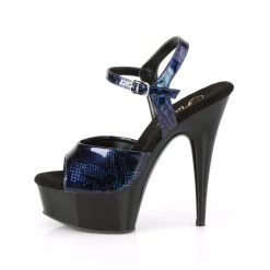 Pleaser Shoes DELIGHT-609SP Royal Blue Snake Patent/Black Platform Sandal