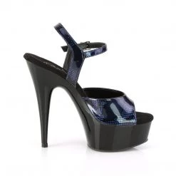 Pleaser Shoes DELIGHT-609SP Royal Blue Snake Patent/Black Platform Sandal