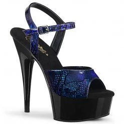 Pleaser Shoes DELIGHT-609SP Royal Blue Snake Patent/Black Platform Sandal