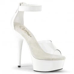 Pleaser DELIGHT-624 Clear-White Elastic Band/White Matte Platform Sandal