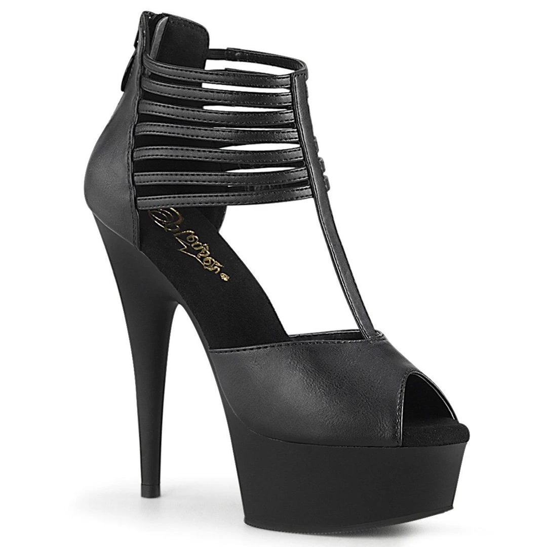 Pleaser DELIGHT-626 Black Faux Leather Platform Sandal Shoes 3 Pleaser DELIGHT-626 Black Faux Leather Platform Sandal Shoes