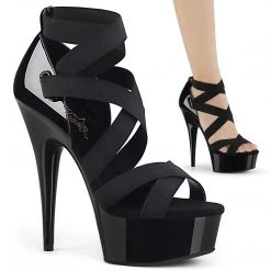 Pleaser DELIGHT-657 Black Elastic Band-Patent/Black Platform Sandal Shoes