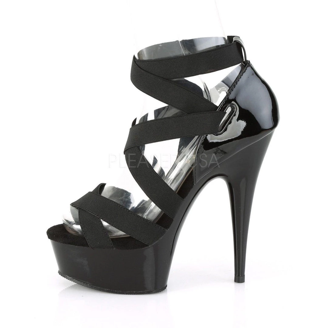 Pleaser DELIGHT-657 Black Elastic Band-Patent/Black Platform Sandal Shoes 5 Pleaser DELIGHT-657 Black Elastic Band-Patent/Black Platform Sandal Shoes