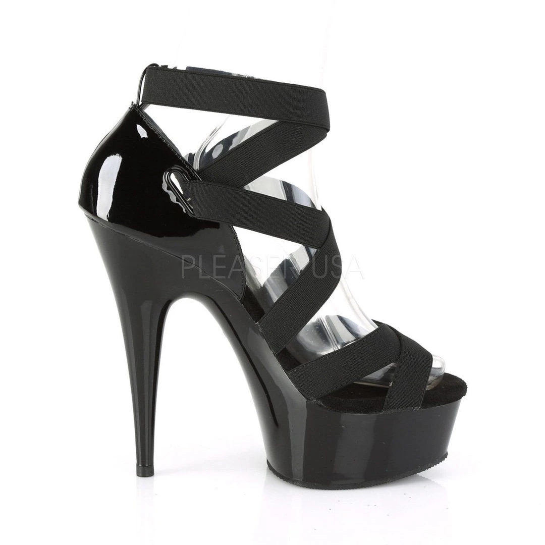 Pleaser DELIGHT-657 Black Elastic Band-Patent/Black Platform Sandal Shoes 7 Pleaser DELIGHT-657 Black Elastic Band-Patent/Black Platform Sandal Shoes