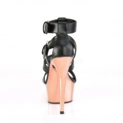 Pleaser Shoes DELIGHT-658 Black Faux Leather/Rose Gold Chrome Platform Sandal