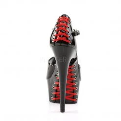 Pleaser DELIGHT-660FH Black Patent (Red Lace) Platform Sandal Shoes