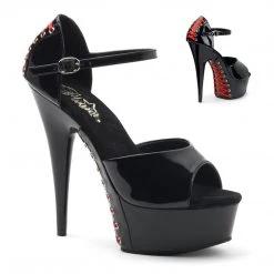 Pleaser DELIGHT-660FH Black Patent (Red Lace) Platform Sandal Shoes