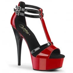 Pleaser DELIGHT-663 Red-Black Patent/Red-Black Platform Sandal Shoes