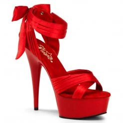 Pleaser DELIGHT-668 Red Satin/Red Platform Sandal
