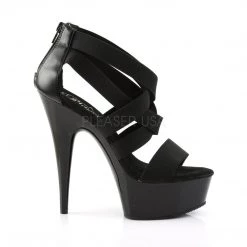 Pleaser Shoes DELIGHT-669 Black Elasticated Band/Black Platform Sandal