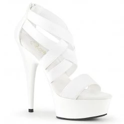 Pleaser DELIGHT-669 White Elastic Band-Faux Leather/White Platform Sandal Shoes