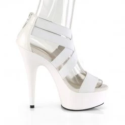 Pleaser DELIGHT-669 White Elastic Band-Faux Leather/White Platform Sandal Shoes