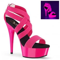 Pleaser DELIGHT-669UV Neon Hot Pink Elastic Band-Patent/Neon HotP Platform Sandal