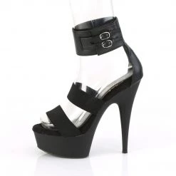 Pleaser DELIGHT-672 Black Elastic-Faux Leather Platform Sandal