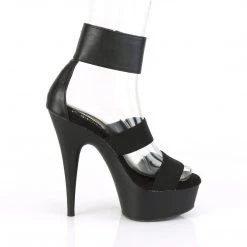 Pleaser DELIGHT-672 Black Elastic-Faux Leather Platform Sandal