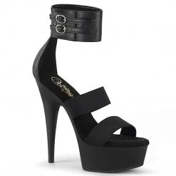 Pleaser DELIGHT-672 Black Elastic-Faux Leather Platform Sandal