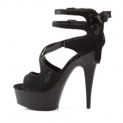 Pleaser Shoes DELIGHT-678LC Black Satin-Lace Platform Sandal