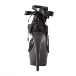 Pleaser Shoes DELIGHT-678LC Black Satin-Lace Platform Sandal