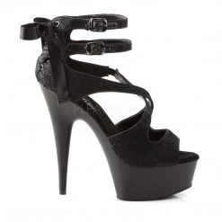 Pleaser Shoes DELIGHT-678LC Black Satin-Lace Platform Sandal