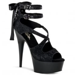Pleaser Shoes DELIGHT-678LC Black Satin-Lace Platform Sandal