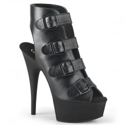 Pleaser DELIGHT-683 Black Faux Leather Ankle Boot